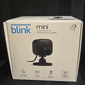 Blink Mini Indoor Plug In HD Smart Security Camera With 2 Way Audio Black